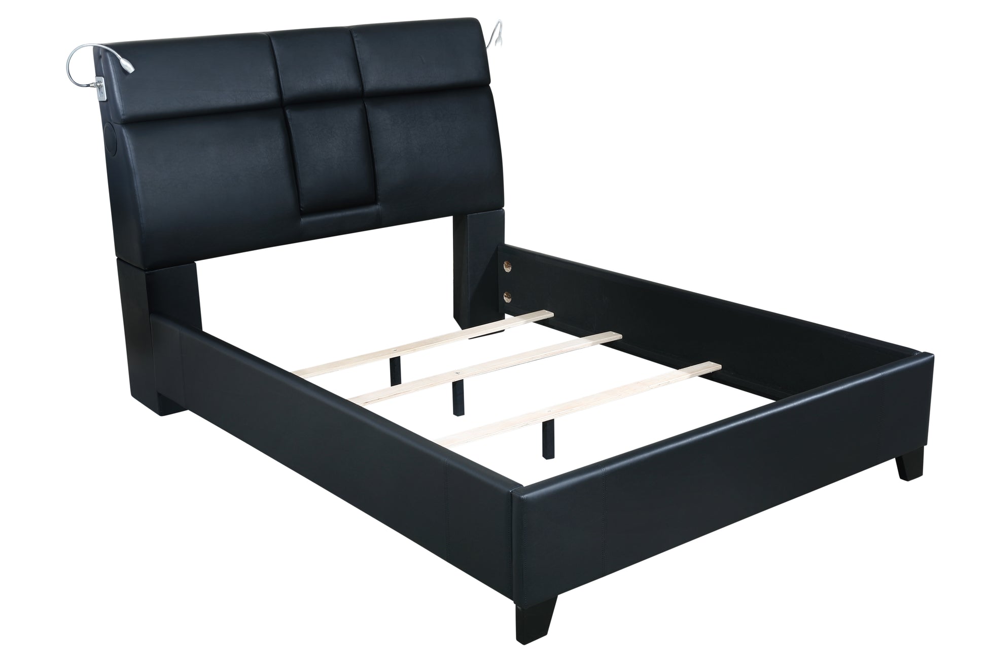 King Music Bed Touch Lighting Bluetooth Sound Beverage Tray Black King Black Vinyl