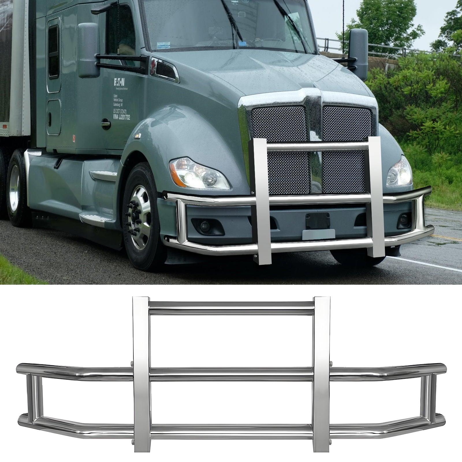 Stainless Steel Deer Guard Bumper For Kenworth T680 2022 With Brackets Chrome Stainless Steel