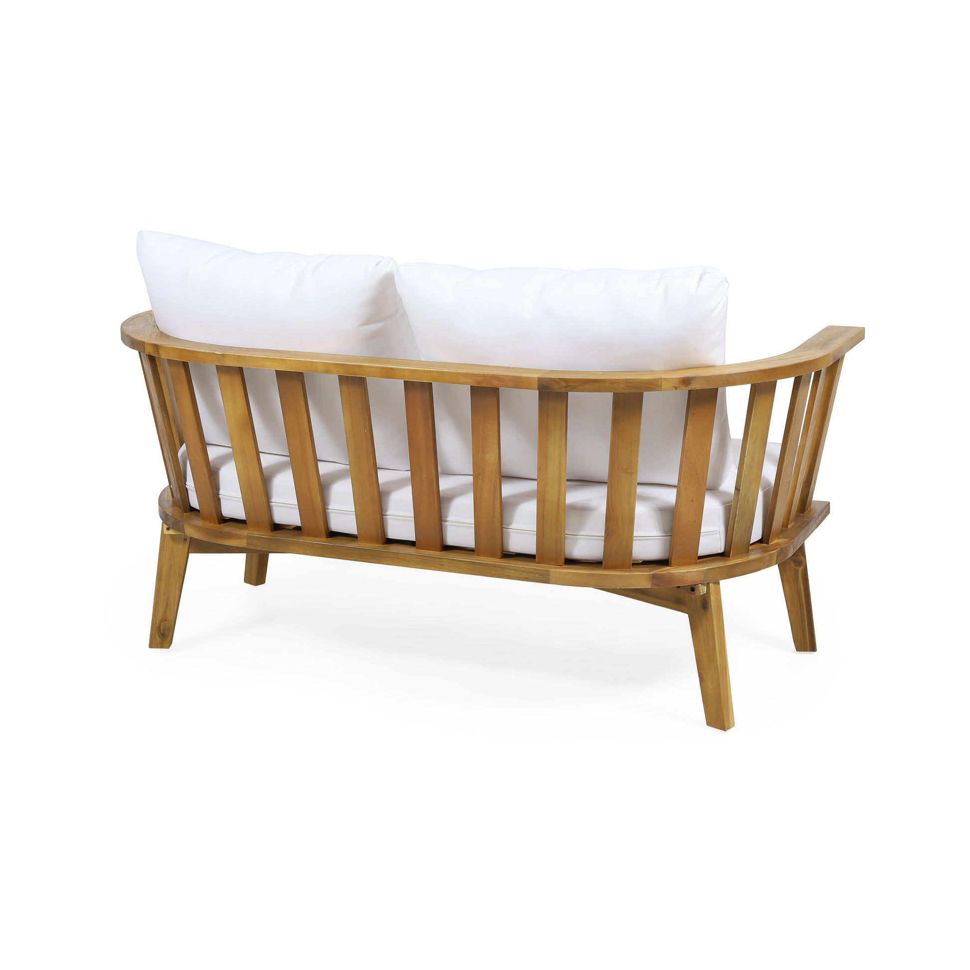 Outdoor Wooden Loveseat With Cushions White Teak 55.50" W X 27.00" D X 25.50" H Yes Teak Foam Acacia Wood