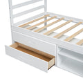 Twin Size Wood Platform Bed With Removable Storage Shelves, Built In Two Storage Drawers For Added Convenience, White Twin White Wood