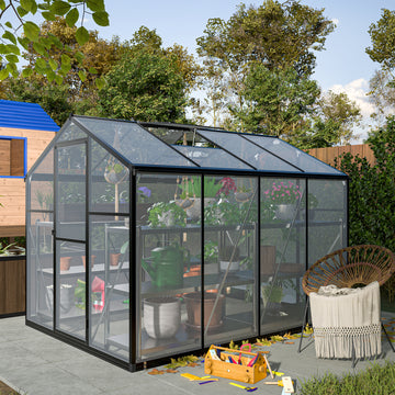 6X8 Ft Greenhouse For Outdoors, Polycarbonate Greenhouse With Quick Setup Structure And Roof Vent, Aluminum Large Walk In Greenhouse For Outside Garden Backyard, Black Black Aluminium