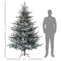 Homcom 7.5Ft Nordic Pine Artificial Christmas Tree With 1218 Snow Flocked Tips, Foldable Metal Stand, Easy Assembly, Hinged Xmas Tree For Home Office Holiday Green Plastic