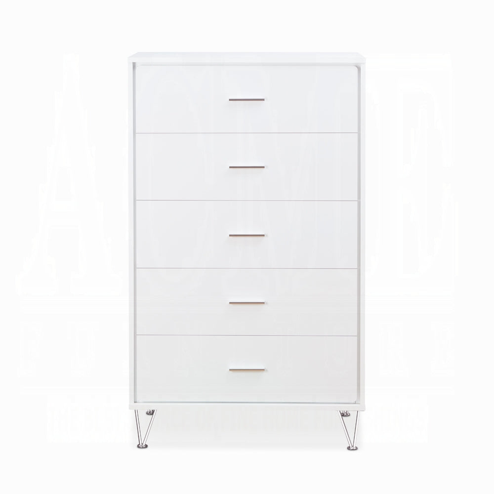 White 5 Drawer Chest With Single Handles White Bedroom Contemporary Particle Board Mdf