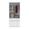 Taly Armoire With Double Doors, 3 Drawers, And Hanging Rod White White Particle Board