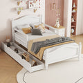 Twin Size Wood Platform Bed With Guardrails On Both Sides And Two Storage Drawers ,White Twin White Wood