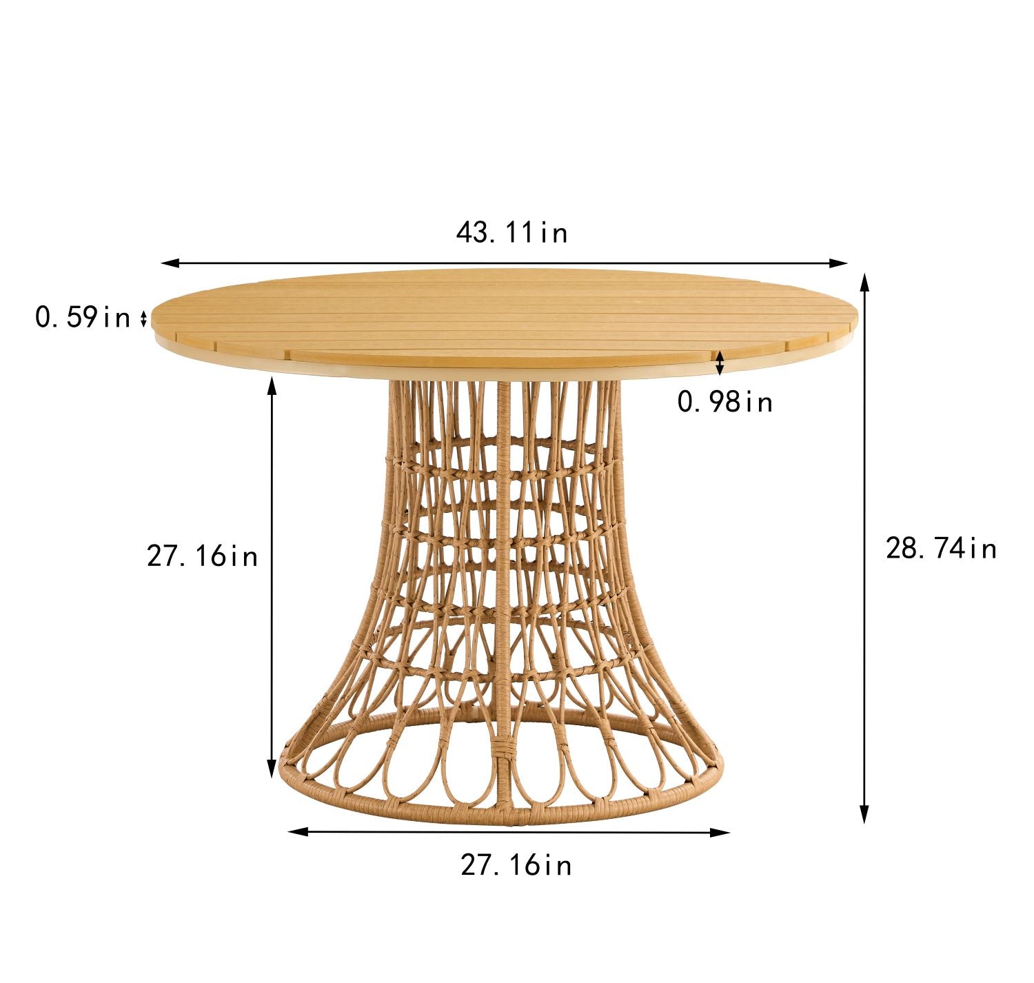 Outdoor Dining Set Of 5, Simple Bamboo Dinning Tablepe Ratten Round Table 110Cm Plastic Wood Top, Bamboo Looking Ratten Base, 4 Dinning Chairs With Cushion, Stackable Antique Brown Bamboo