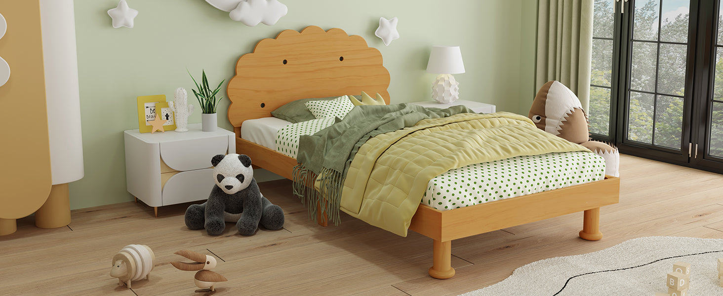 Kids Cookie Shaped Bed Frame For Boys & Girls,Twin Size Platform Bed, Walnut Box Spring Not Required Twin Walnut Wood Bedroom Contemporary,Cute,Modern Bed Frame Wood