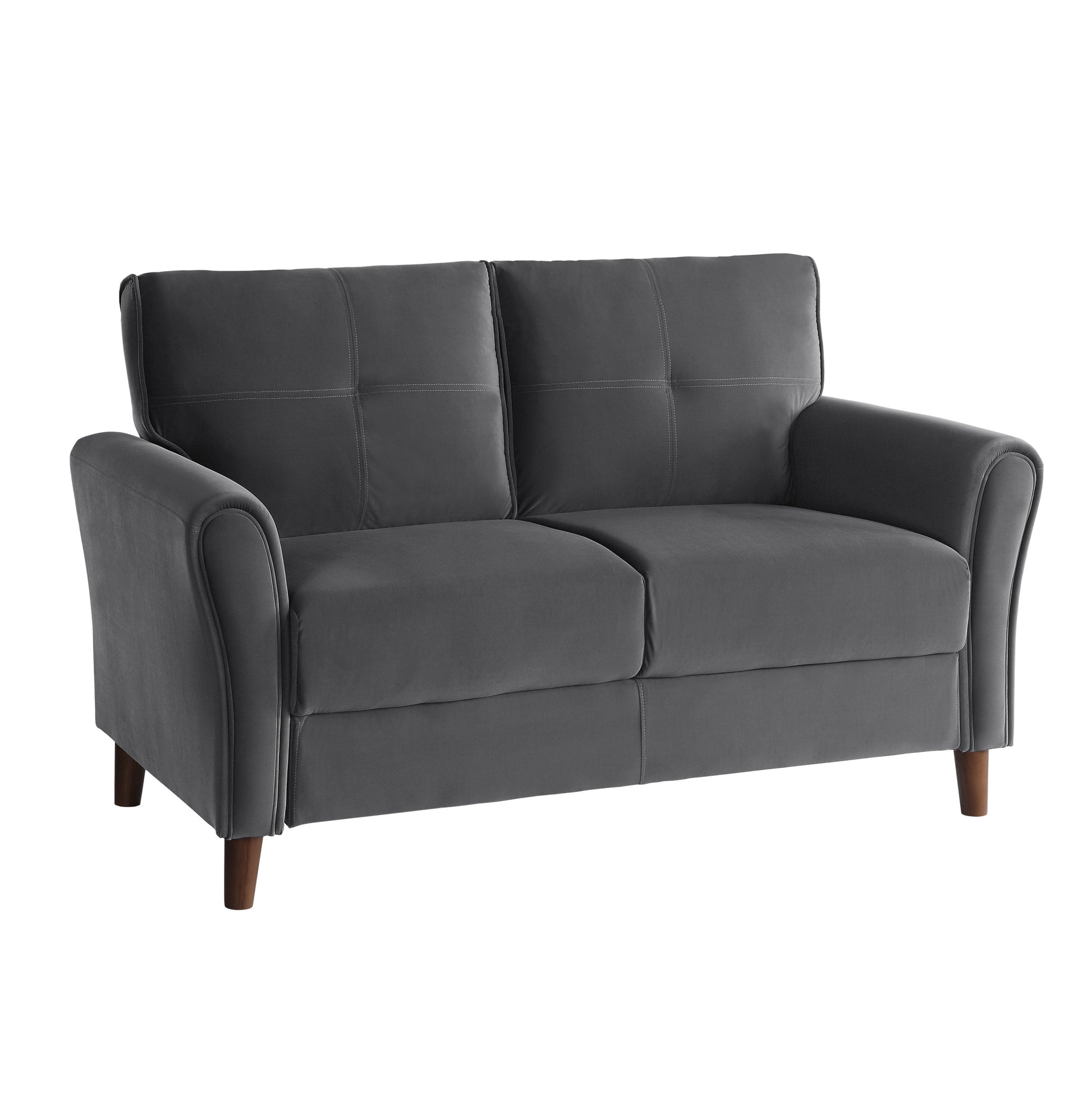 Gray Velvet Upholstery 1Pc Comfort Loveseat Plush Seatbacks Tufted Detail Solid Wood Frame Modern Living Room Furniture Gray Velvet Wood Primary Living Space Modern Flared Arms Solid Wood