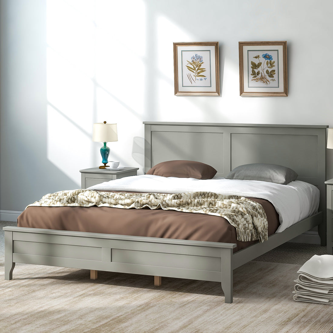 Modern Gray Solid Wood Queen Platform Bed Old Sku:Wf283525Aae Queen Gray Solid Wood