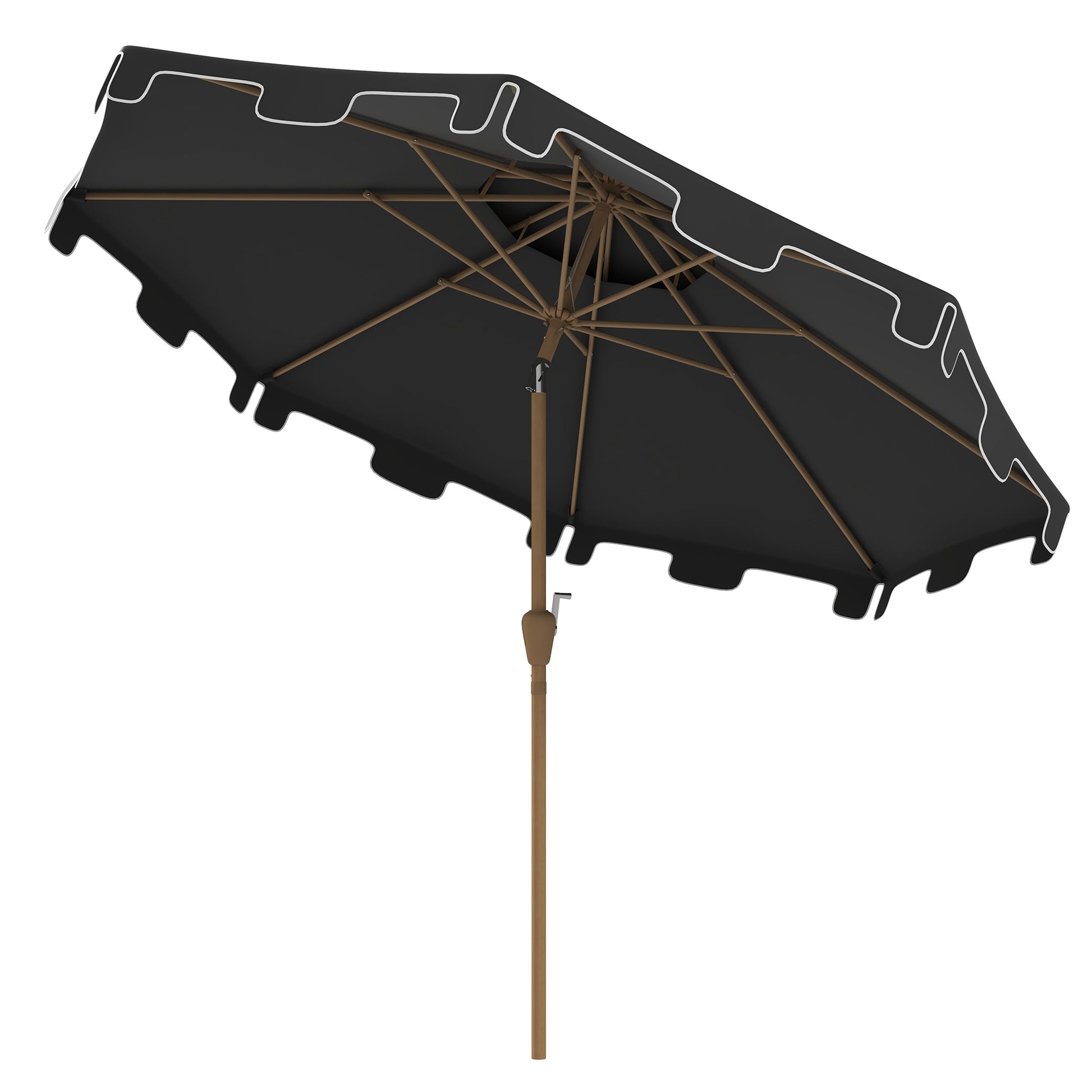 Outsunny 9' Patio Umbrella With Push Button Tilt And Crank, Double Top Ruffled Outdoor Market Table Umbrella With 8 Ribs, For Garden, Deck, Pool, Dark Gray Dark Gray Polyester