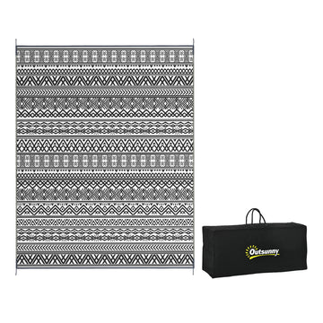 Outsunny Reversible Outdoor Rug, 8' X 10' Waterproof Plastic Straw Floor Mat, Portable Rv Camping Carpet With Carry Bag, Large Floor Mat For Backyard, Deck, Picnic, Beach, Gray & Cream White Boho Multicolor Polypropylene