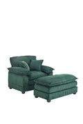 56.3 Inch Corduroy Single Sofa With 2 Toss Pillows And A Ottoman ,Comfy Sofa Deep Seat Couch For Living Room Green Foam 1 Seat