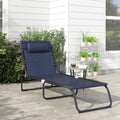 Outsunny Folding Chaise Lounge Pool Chair, Patio Sun Tanning Chair, Outdoor Lounge Chair With 4 Position Reclining Back,Mesh Seat For Beach, Yard, Patio, Dark Blue Blue Steel