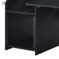 Black Music Desk With Earphone Rack Black Keyboard Tray Computer Desk Office Freestanding Rectangular Shelves Wood Metal Sled