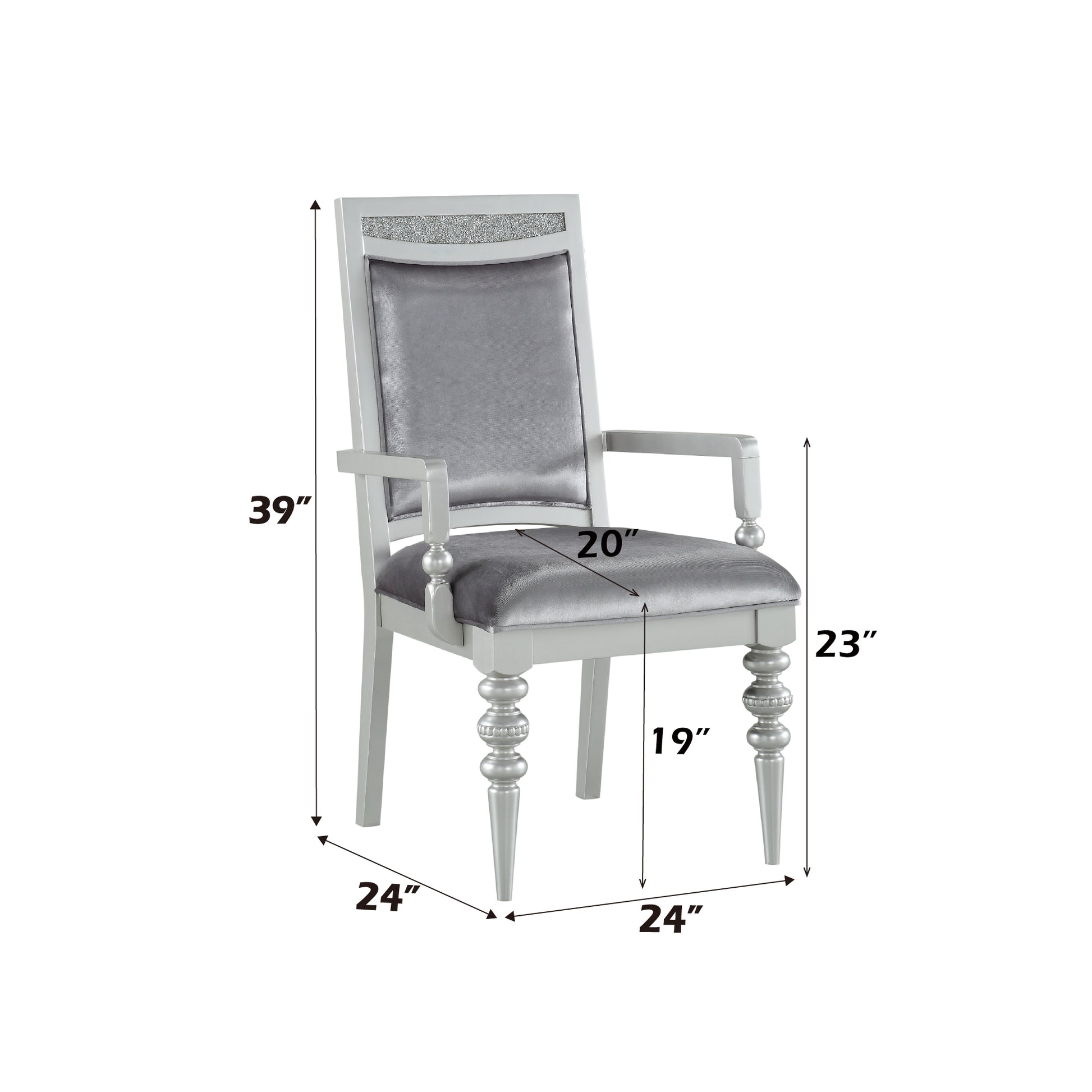 Maverick Fabric & Platinum Finish Arm Chair Set Of 2 Silver Fabric,Synthetic Wood