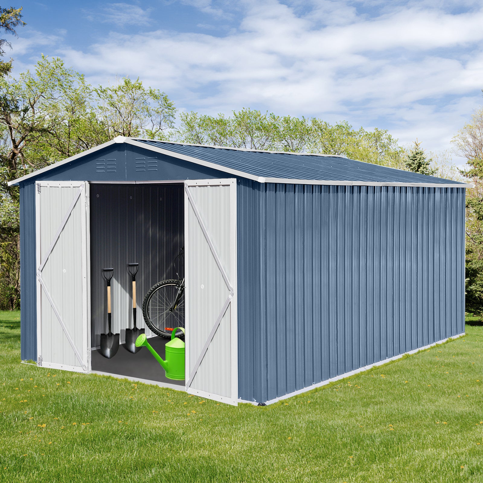 Metal Garden Sheds 10Ftx12Ft Outdoor Blue Blue Metal