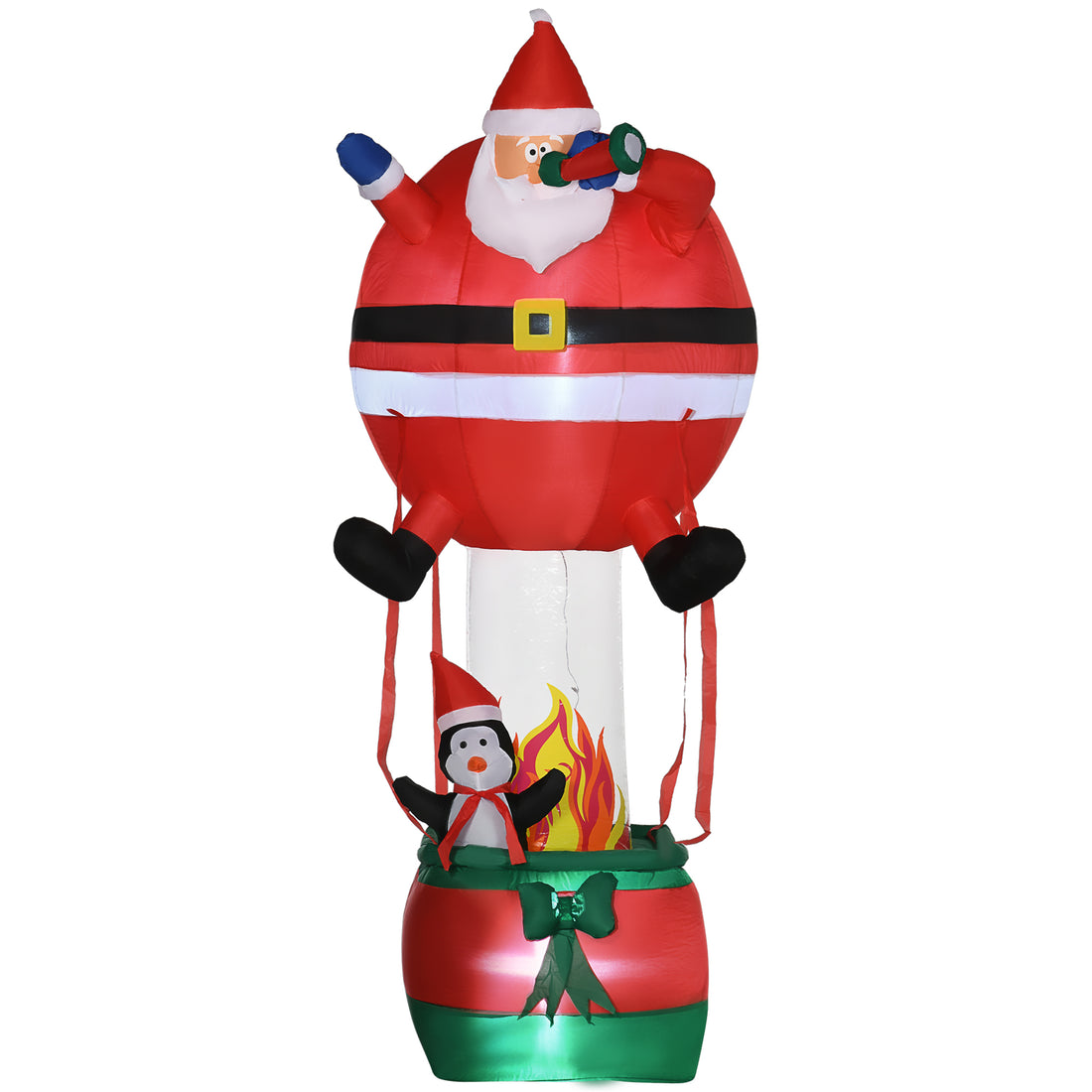 Outsunny 8Ft Christmas Inflatables Outdoor Decorations Santa Claus Hot Air Balloon With Penguin, Blow Up Led Yard Christmas Decor For Lawn Garden Party Red Polyester