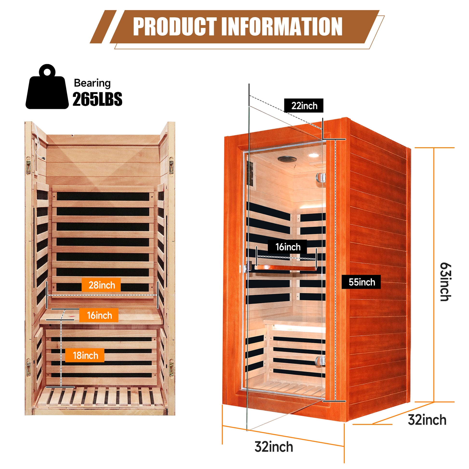 Infrared Sauna Room Single Room Natural Metal & Wood Solid Wood