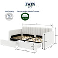 Flora Upholstered Daybed With 2 Drawers, Twin, Ivory Boucle, Ribbed Tufted Backrest, Daybed In Lavish Modern Design Box Spring Not Required Twin Ivory Metal Bedroom Classic,Contemporary,Minimalist,Traditional,Transitional Upholstered Upholstered
