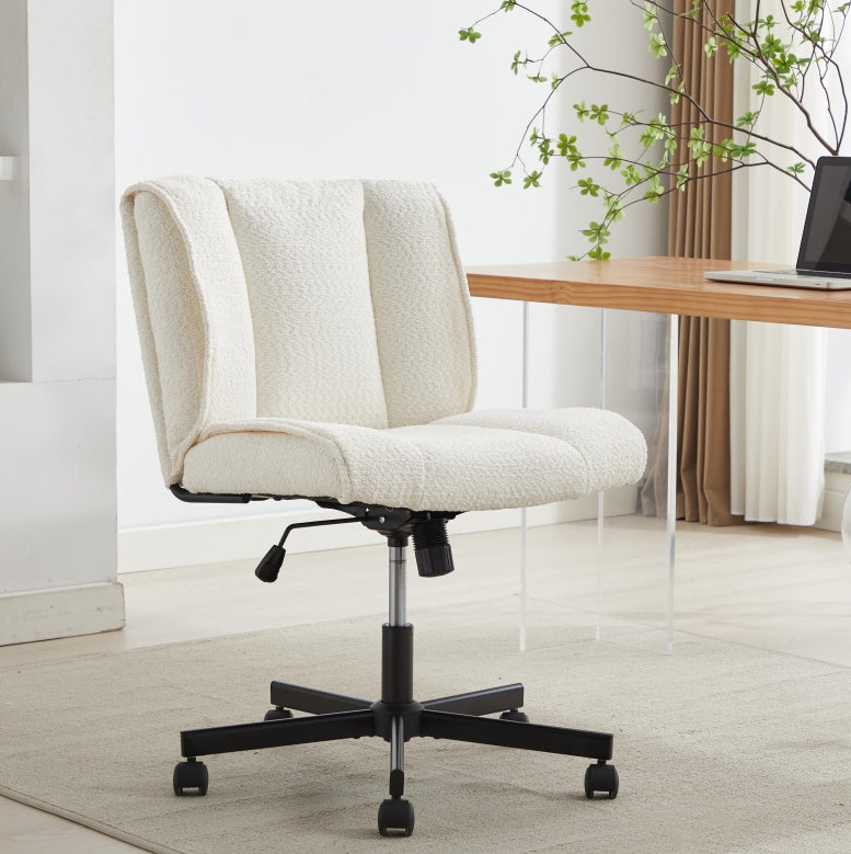 Armless Desk Chairs With Wheels Office Chair Vanity Chair With Technical Cloth Adjustable Swivel Computer Task Chairs For Home Base, Bedroom White White Polyester Blend