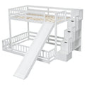 Twin Over Full Bunk Bed With Slide, Storage Staircase, Pine Solid Wooden Bunk Bed With Safety Guardrails,White White Pine