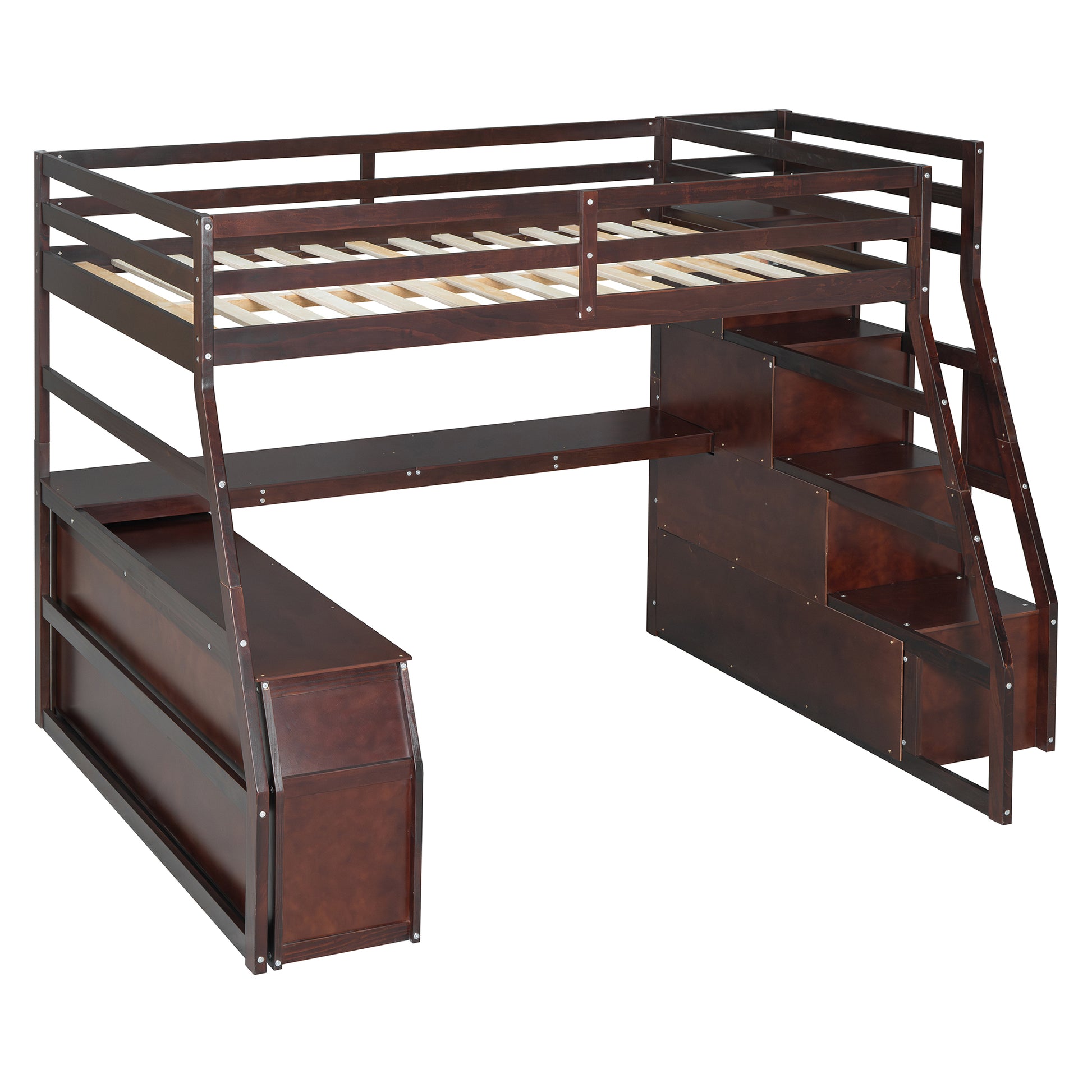 Full Size Loft Bed With 7 Drawers 2 Shelves And Desk Espresso Full Espresso Plywood