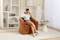 Mid Century Modern Accent Chair With Wood Frame, Upholstered,Swivel Chairs For Living Room Chairs With Waist Cushion, Reading Armchair For Bedroom Sunroom Brown Modern Foam Velvet