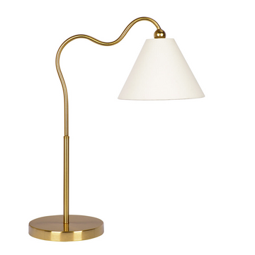 Ornate Brass Ring Base Curved Table Lamp With Triangle White Drum Shade Gold,White Table&Floor Lamps Metal