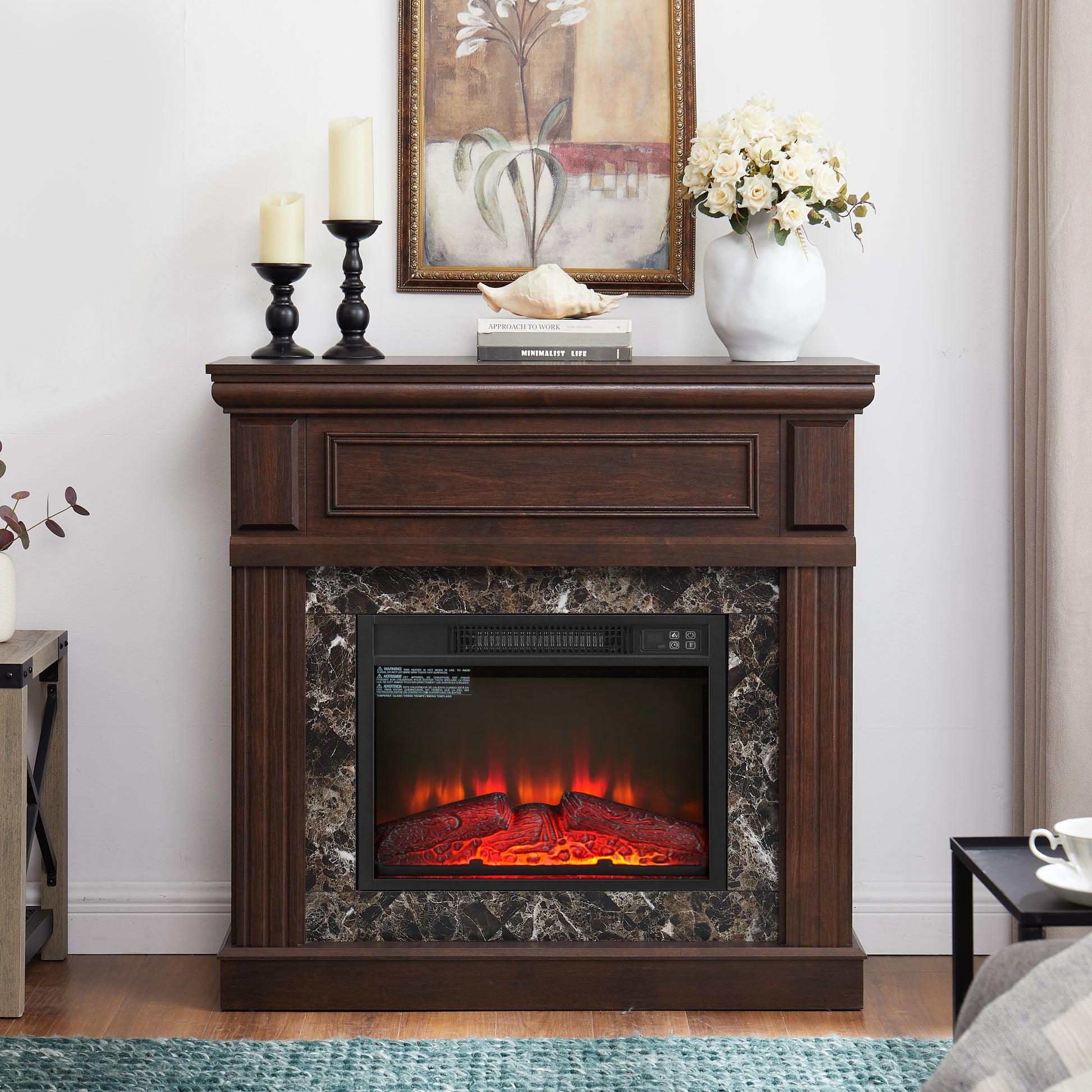 Electric Fireplace With Mantel,Fireplace Mantel Surround With 23" Fireplace Insert, Adjustable Flame, Remote Control, Cherry,41.34"W*14"D*40"H Cherry Mdf