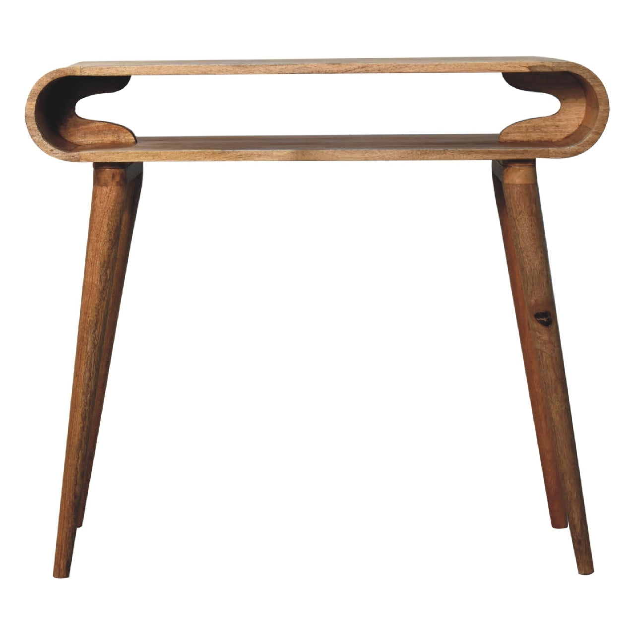 Solid Wood Amaya Chestnut Nordic Style Console Table Beige Brown Light Brown Primary Living Space Modern Floor Mount Mango Open Storage Console Tables Lacquered Solid Wood