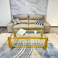 Golden Stainless Steel Double Layer Clear Tempered Glass Coffee Table For Bed Room, Living Room Gold Clear Modern Rectangular Stainless Steel,Tempered Glass