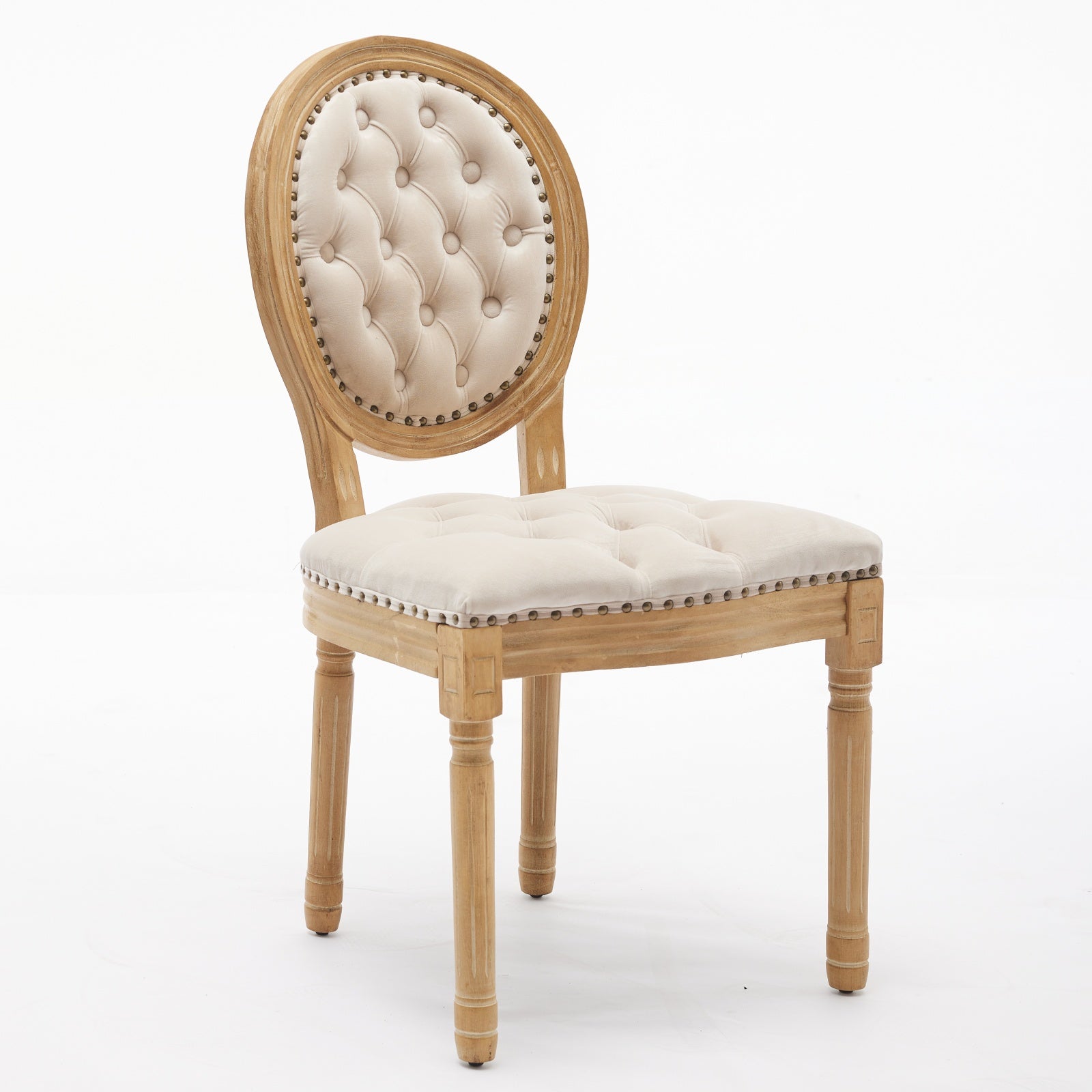 French Style Solid Wood Frame Antique Painting,Hand Pulled Buckle Decoration Velvet Artificial Leather Dining Chair With Trim ,Wood Legs,Steel Spring Inner,Set Of 2,Beige,Sw1739Bg Beige Dining Room American Design Dining Chairs Rubberwood Set Of 2 Foam