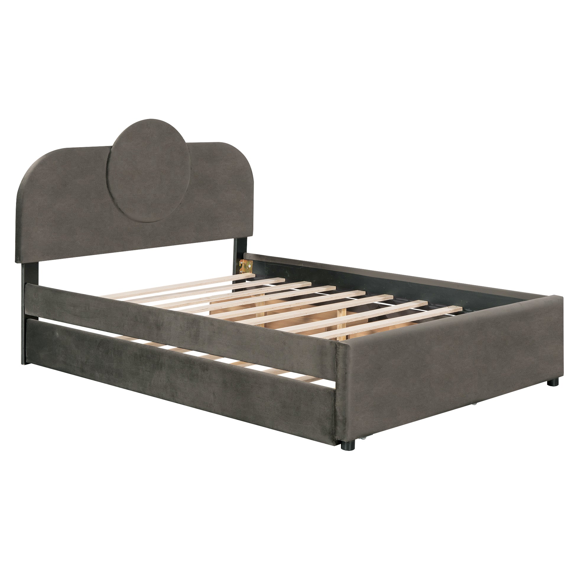 Full Size Upholstered Platform Bed With Multi Functional Led Headboard, Trundle And 2 Drawers, Gray Box Spring Not Required Full Gray Wood Bedroom Upholstered