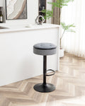 Round Storage Bar Stool Set Of 2, Grey Linen Height Adjustable Barstool, 360 Counter Height Swivel Stool, Armless Bar Chair With Metal Frame For Kitchen Counter Dining Living Room Grey Set Of 2 Foam Linen