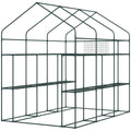 Outsunny 7' X 5' X 6' Walk In Greenhouse With Mesh Door And Windows, 18 Shelf Hot House With Trellis, Plant Labels, Uv Protective For Growing Flowers, Herbs, Vegetables, Saplings, Green Green Steel