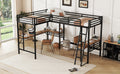 Twin Size Metal Loft Bed With Two Built In Desks,Black Twin Black Metal