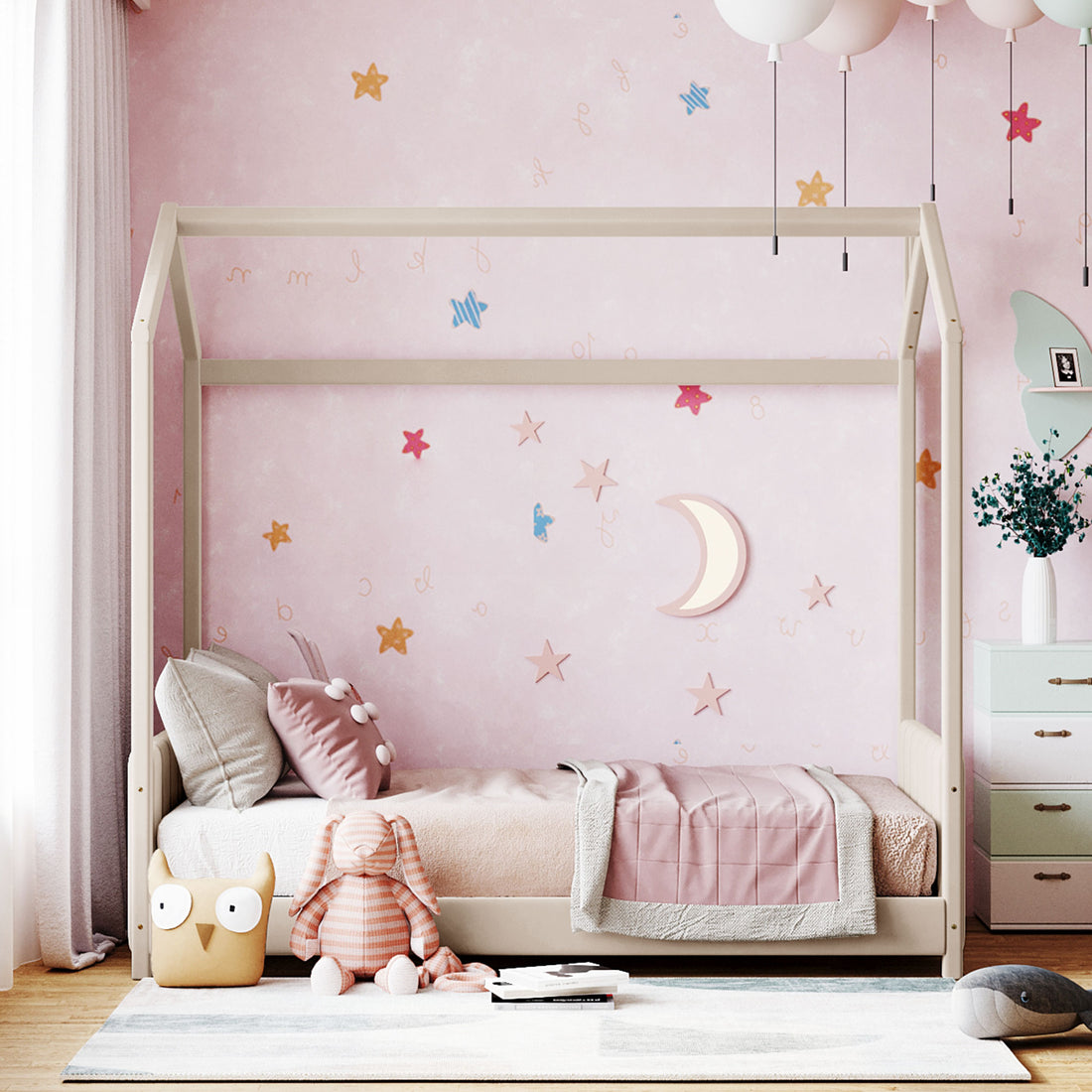 Twin Size Velvet House Bed Wood Bed, Beige Old Sku: Lp000125Aaa Beige Velvet