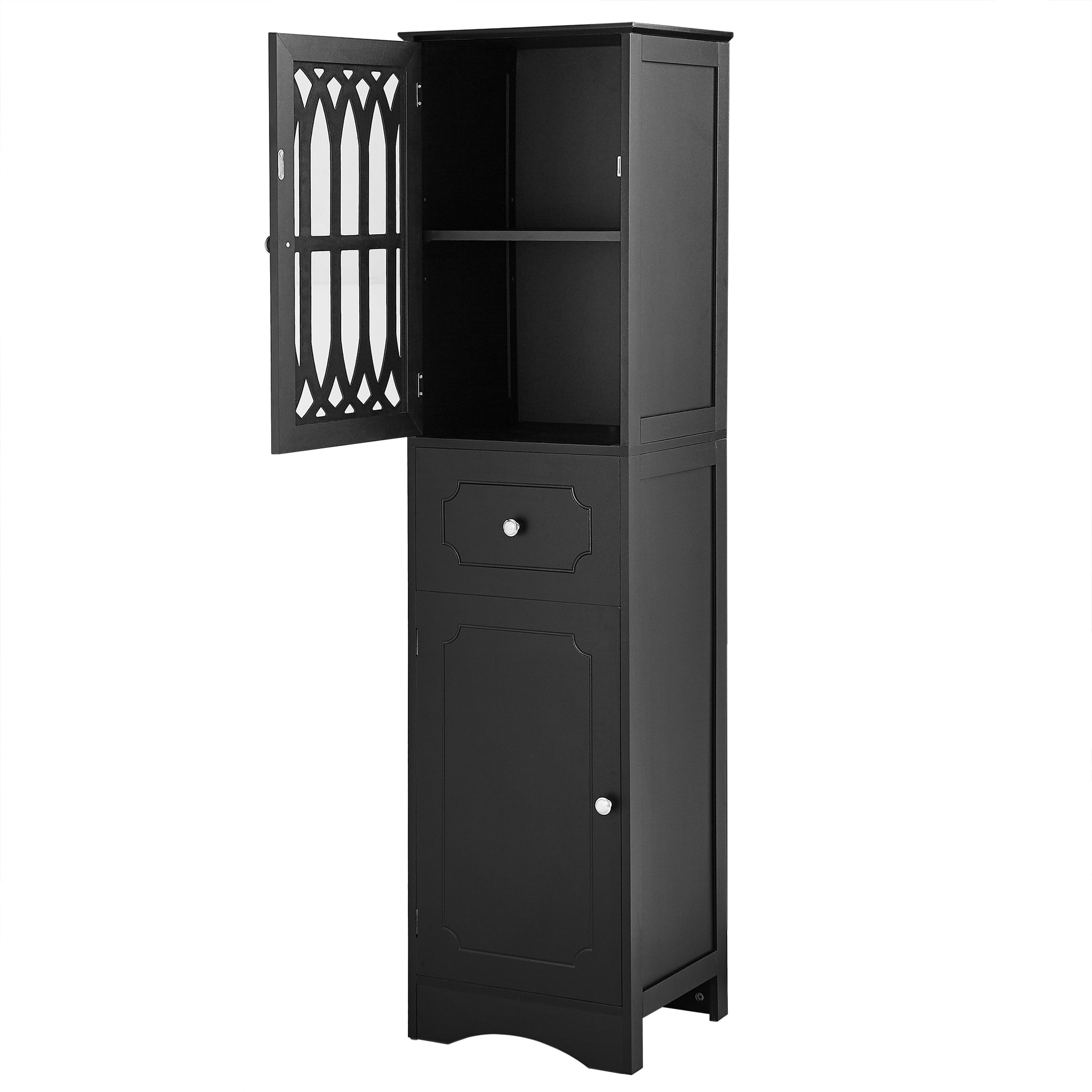 Tall Bathroom Cabinet, Freestanding Storage Cabinet With Drawer And Doors, Mdf Board, Acrylic Door, Adjustable Shelf, Black Black Mdf