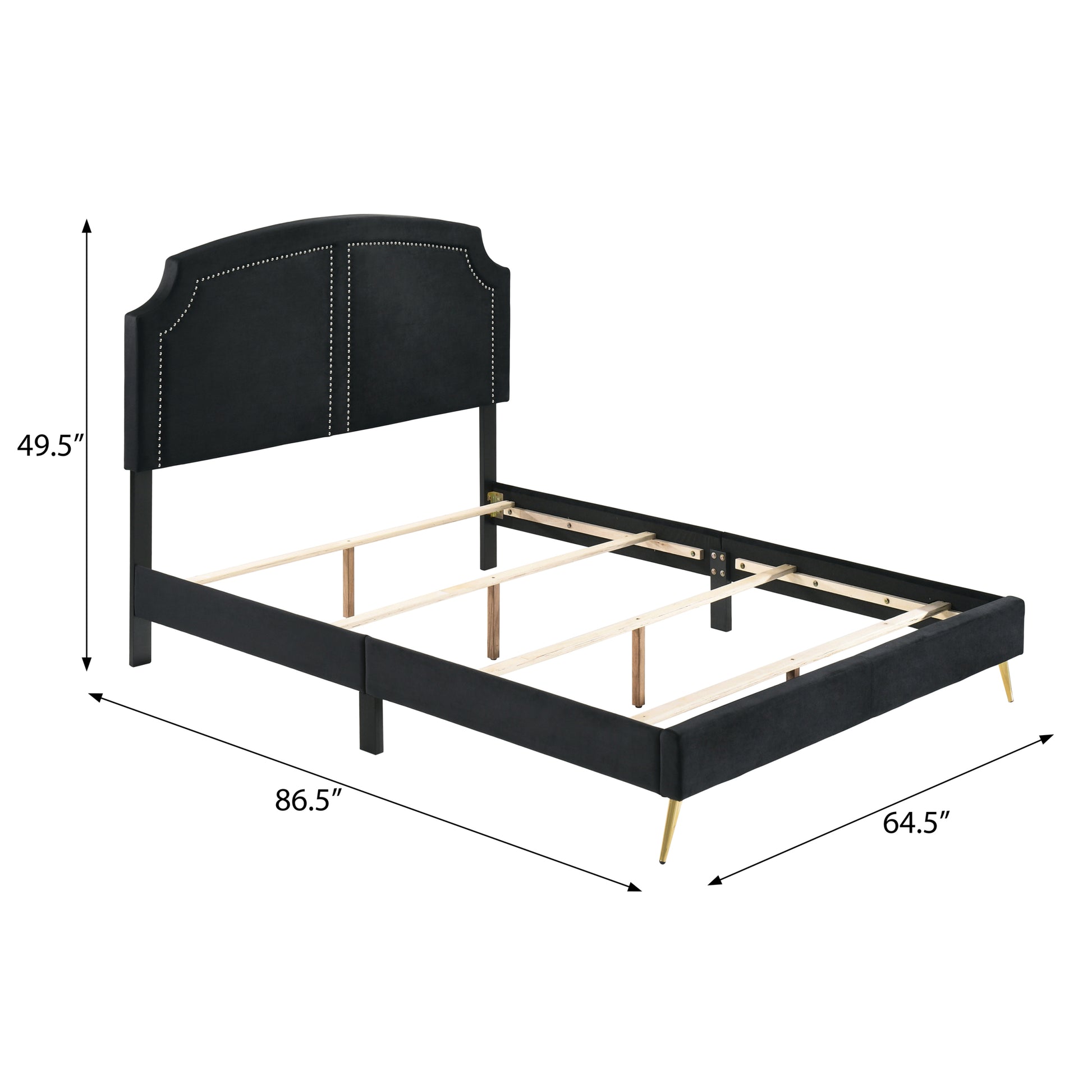 Black Queen Bed With Trim Box Spring Required Queen Black Bedroom Contemporary Rubberwood Velvet Wood Fabric