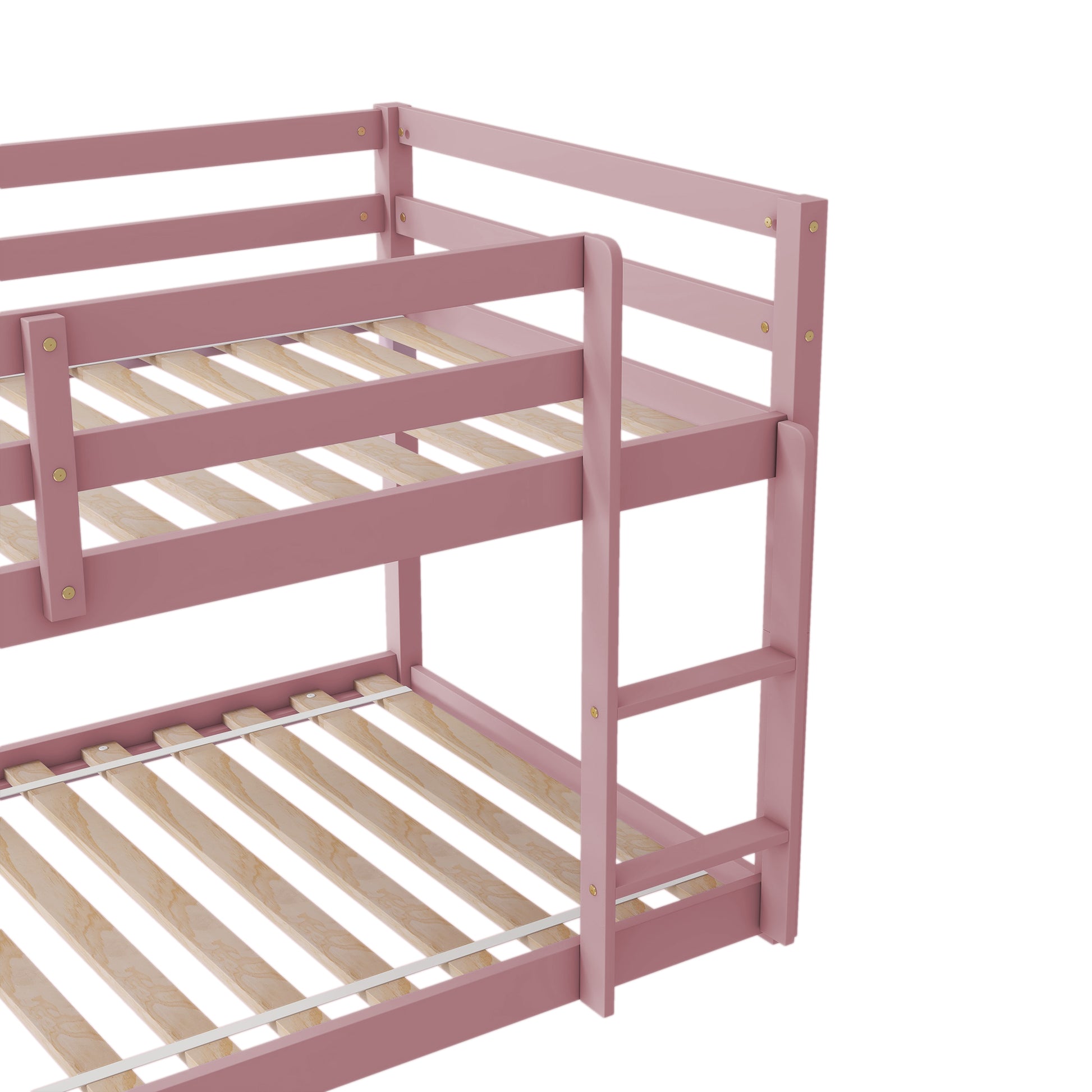 Twin Over Twin Floor Bunk Bed,Pink Twin Pink Pine