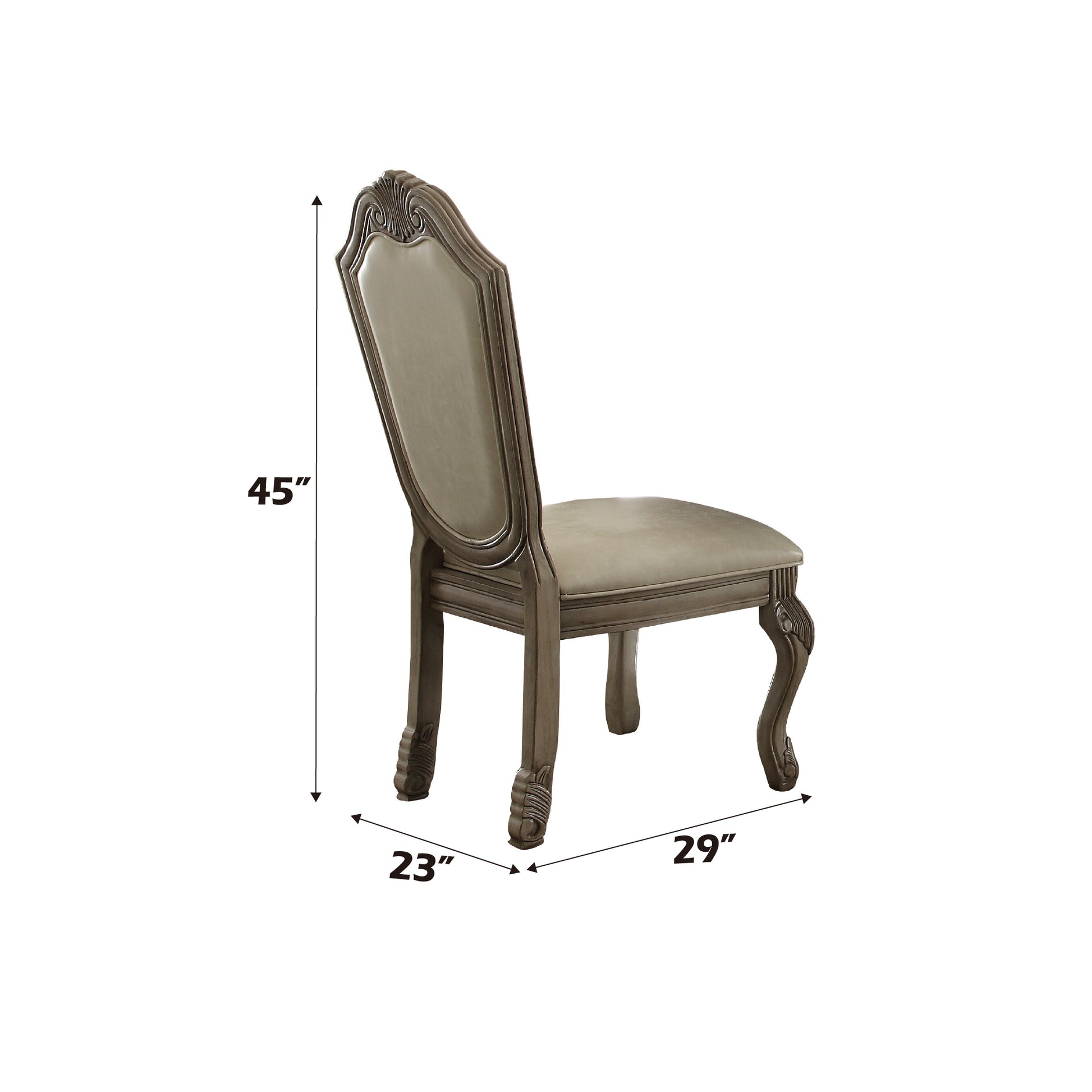 Chateau De Ville Side Chair Set 2 , Synthetic Leather & Antique White 64067A White Upholstered