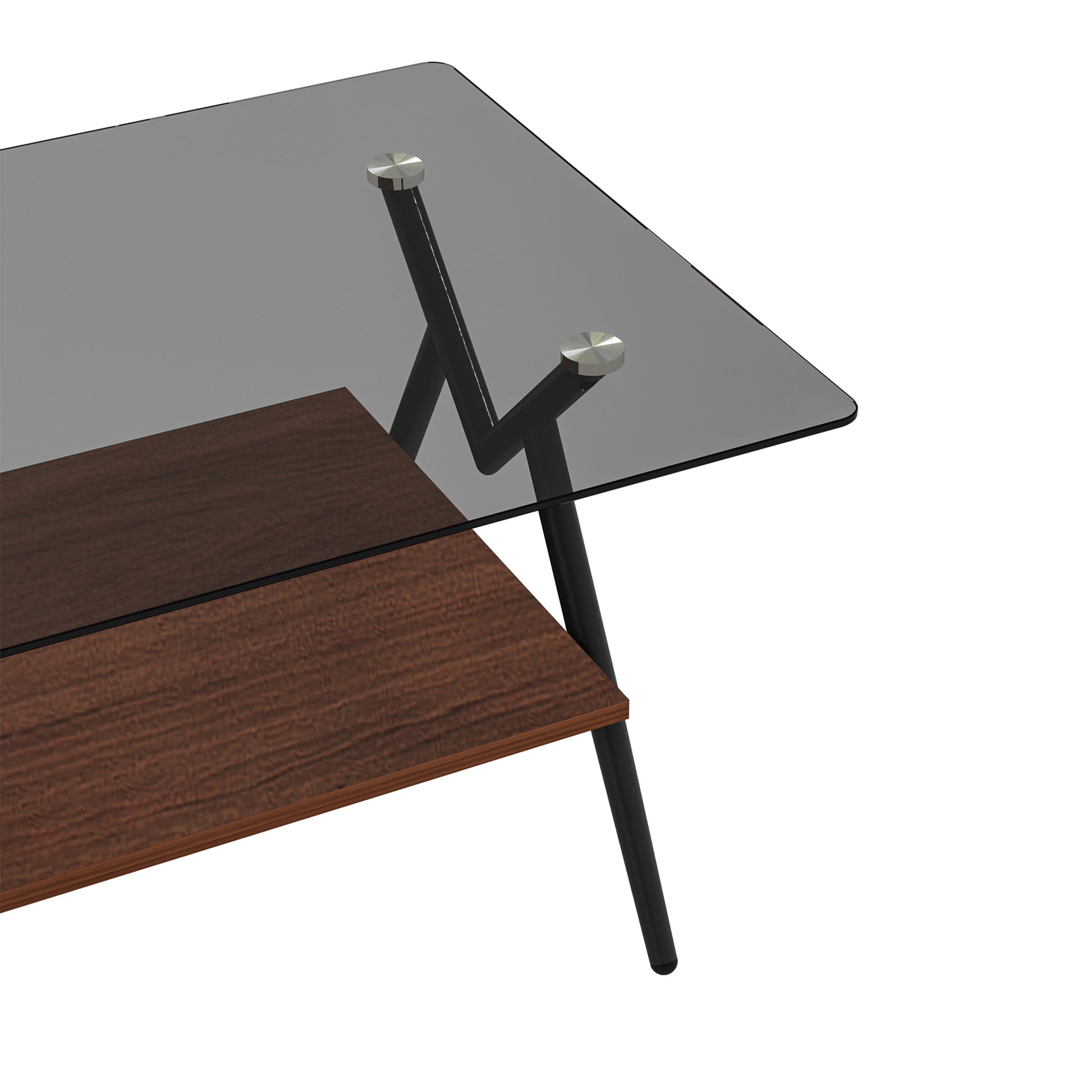 Rectangle Coffee Table With Tempered Glass Top And Brown Mdf Shelf, Modern Table For Living Room, Gray Glass Gray Tempered Glass