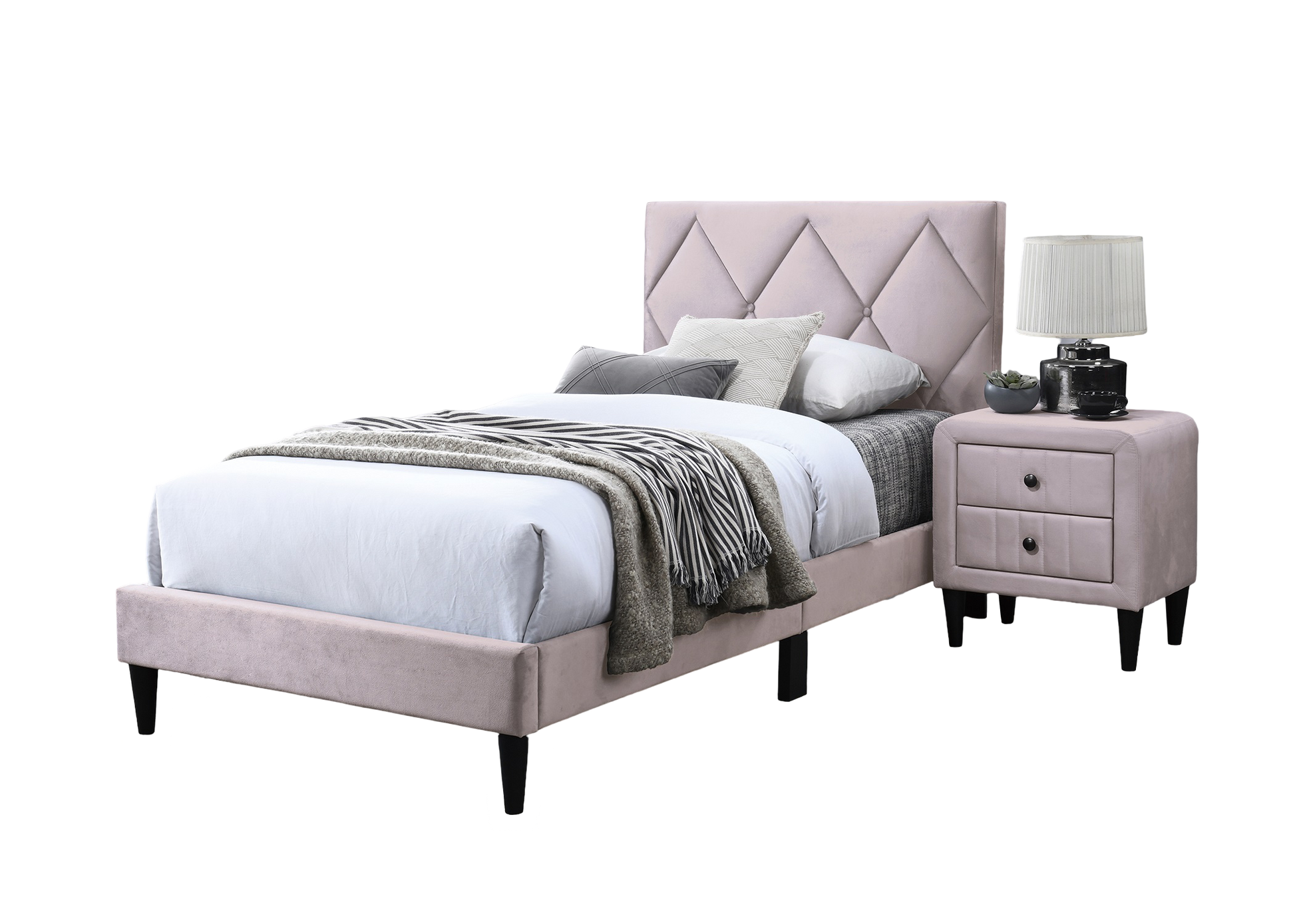 Full Size Bed W Adjustable Headboard 1Pc Bedframe, Light Pink Velvet Upholstered Youth Bedroom Furniture Box Spring Not Required Full Light Pink Wood Bedroom Classic,Contemporary,Mid Century Modern,Modern Bed Frame Foam Velvet Particle Board Mdf