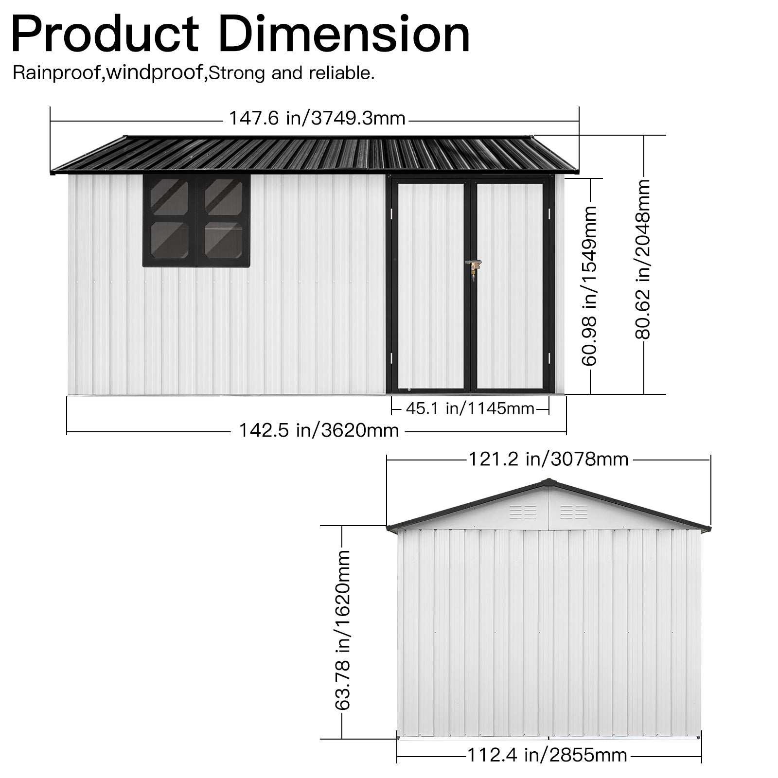 Metal Garden Sheds 10Ftx12Ft Outdoor White Black With Window White Black Metal