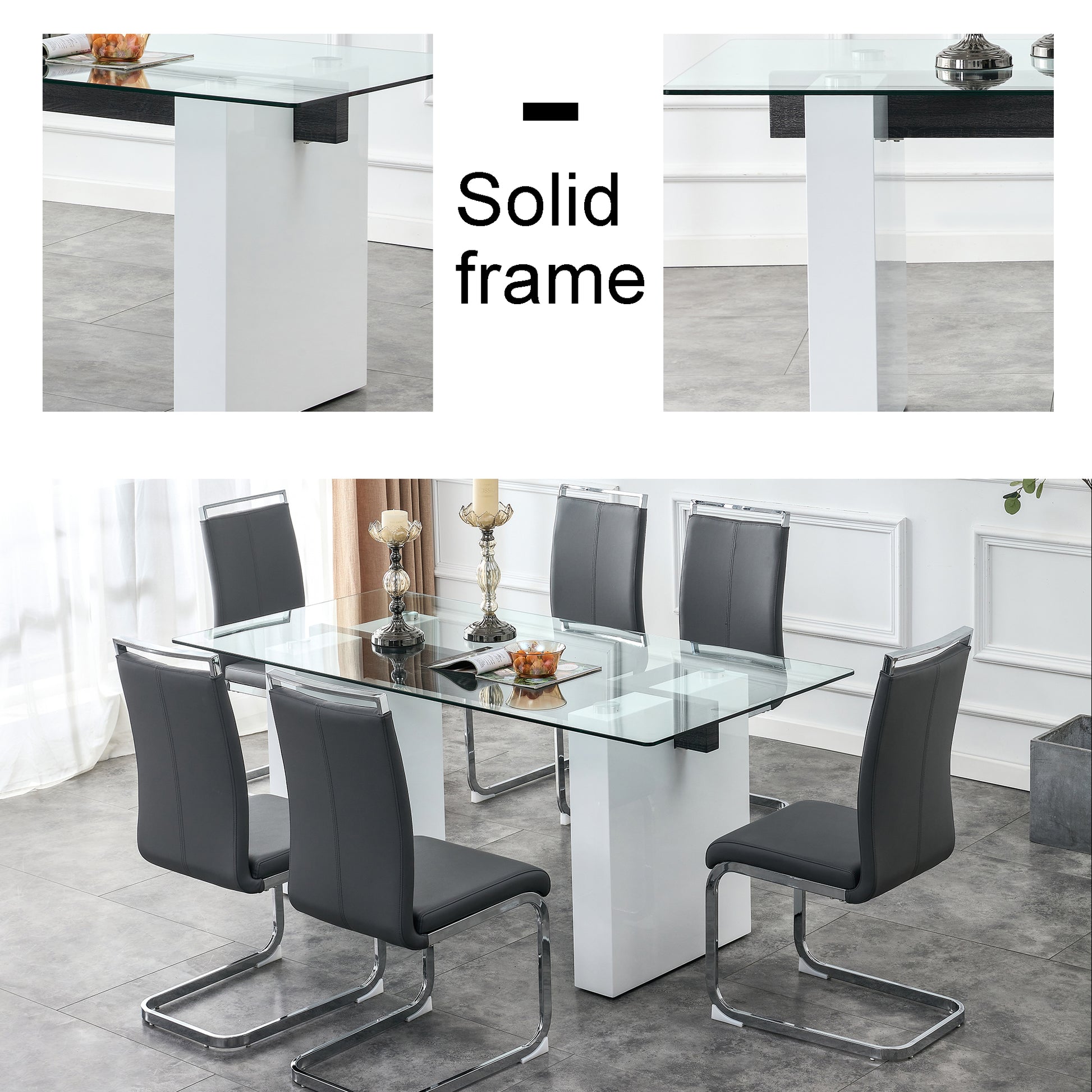 Large Modern Rectangular Table With 0.4 Inch Patterned Tabletop And Large Mdf Table Legs, Suitable For Kitchen, Dining Room, And Living Room 71 "* 35.4" * 30 " White Mdf Glass