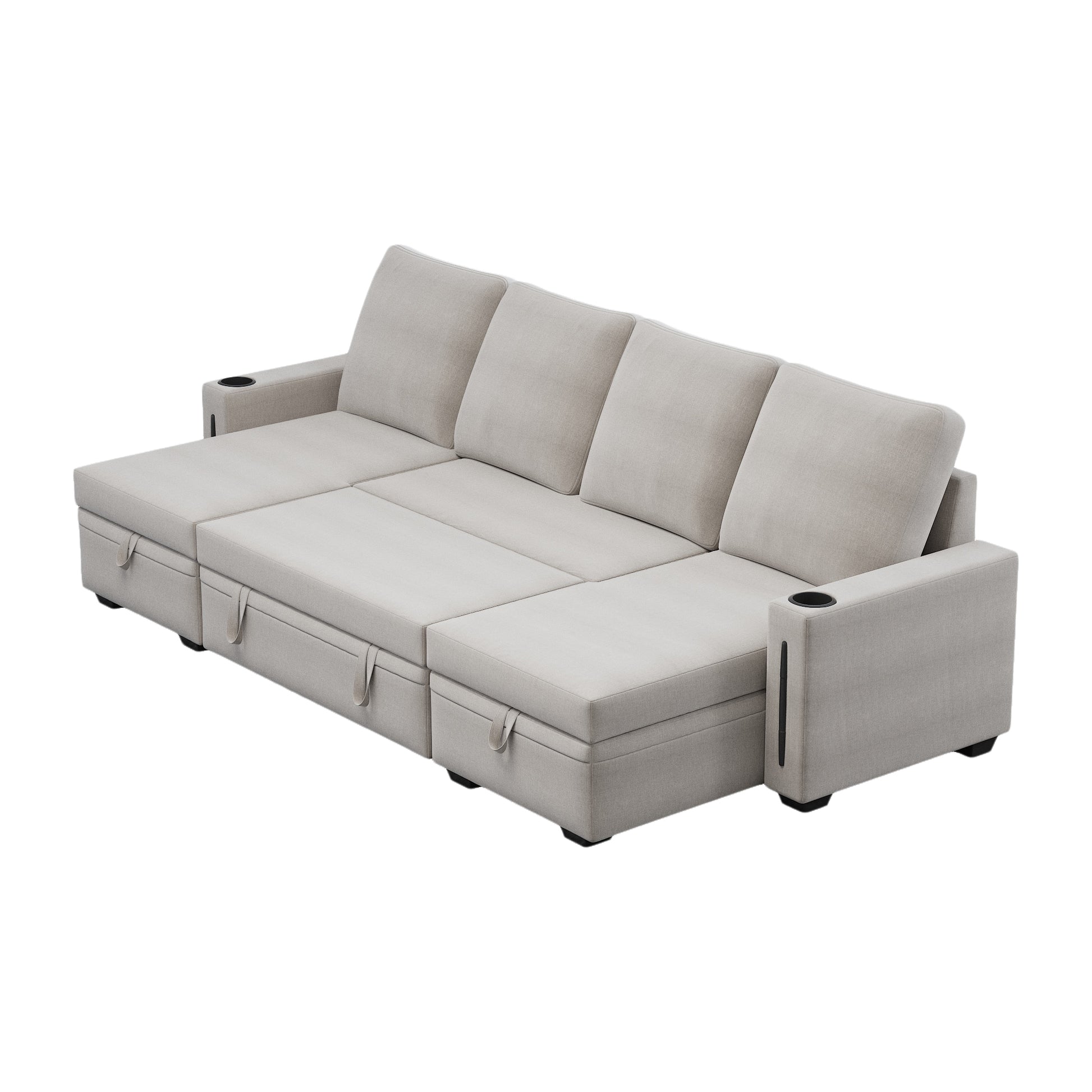 Sectional Sofa With Storage, 96" U Shaped Sectional Couches For Living Room, Comfy Convertible Sectional Sofa Beige Beige Linen Wood Primary Living Space Cushion Back Soft Modern Eucalyptus Square Arms Foam Linen 4 Seat