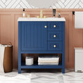 30Inch Transitional Style Bathroom Vanity Cabinet Combo With Ceramic Sink Blue Bathroom Solid Wood Mdf