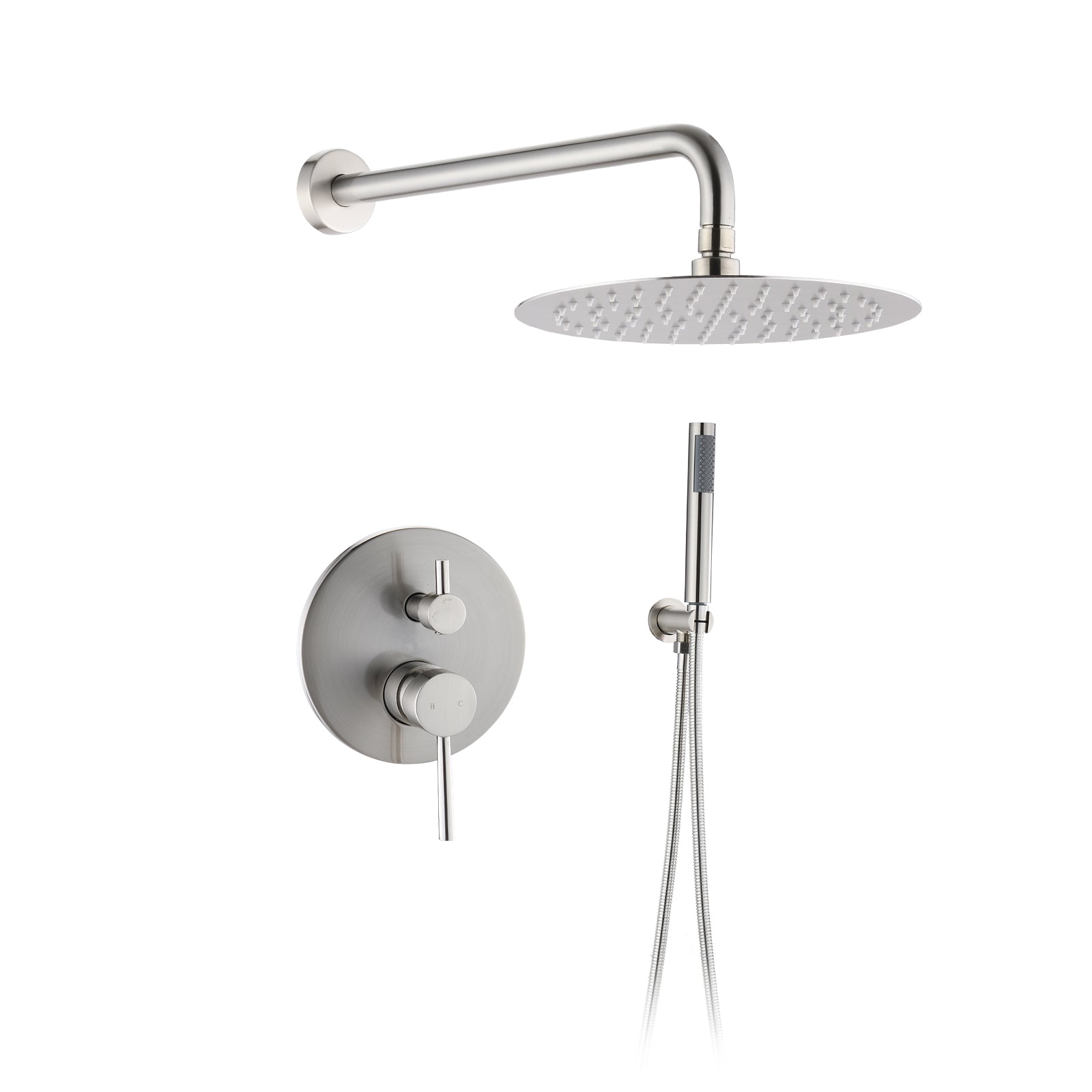 9.8" Rainfall And Handheld Shower Set With 2 Handle Temperature And Flow Control In Brushed Nickel Brushed Nickel Brass