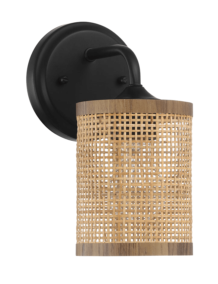 Reef Single Lights Wall Sconce With Natural Rattan Shade Rustic Wicker Wall Light Black,Rattan Metal,Rattan