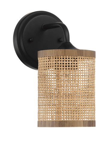 Reef Single Lights Wall Sconce With Natural Rattan Shade Rustic Wicker Wall Light Black,Rattan Metal,Rattan